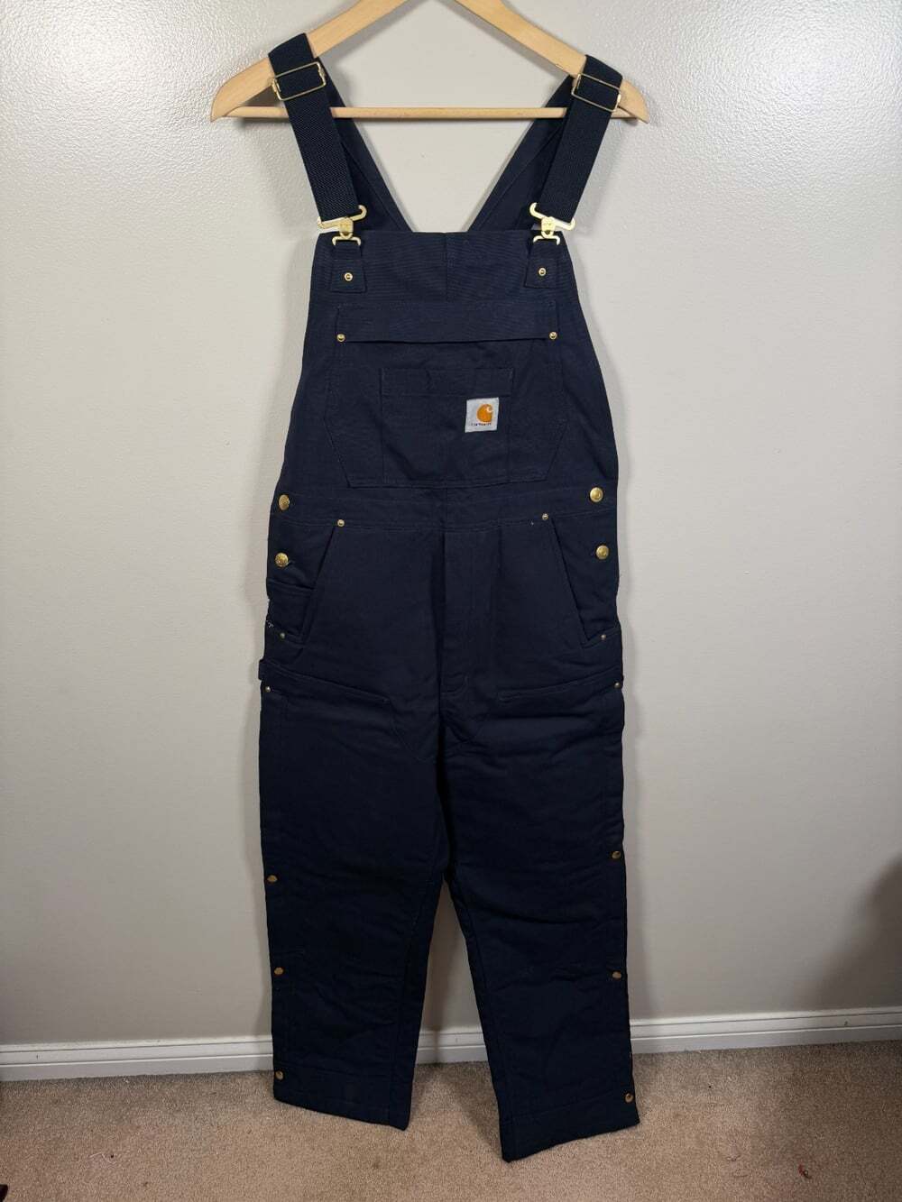 Carhartt Loose Fit Duck Insulated Bib Overalls Dark Navy Workwear Mens Small